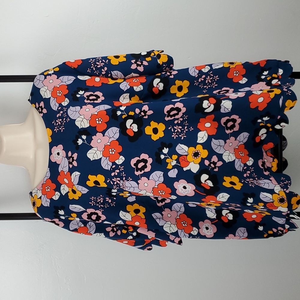 Victoria Beckham Target Floral Top Blouse Scallop Blue Women Size 3X